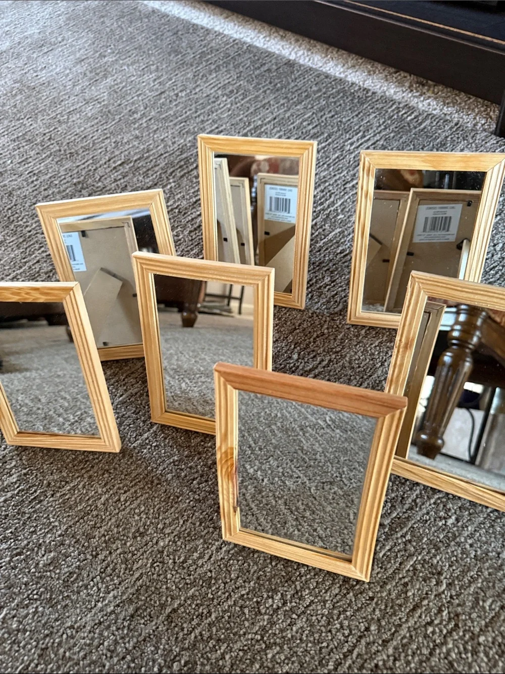 Natural Wood Frame Wall Mirror Set - 7-Piece